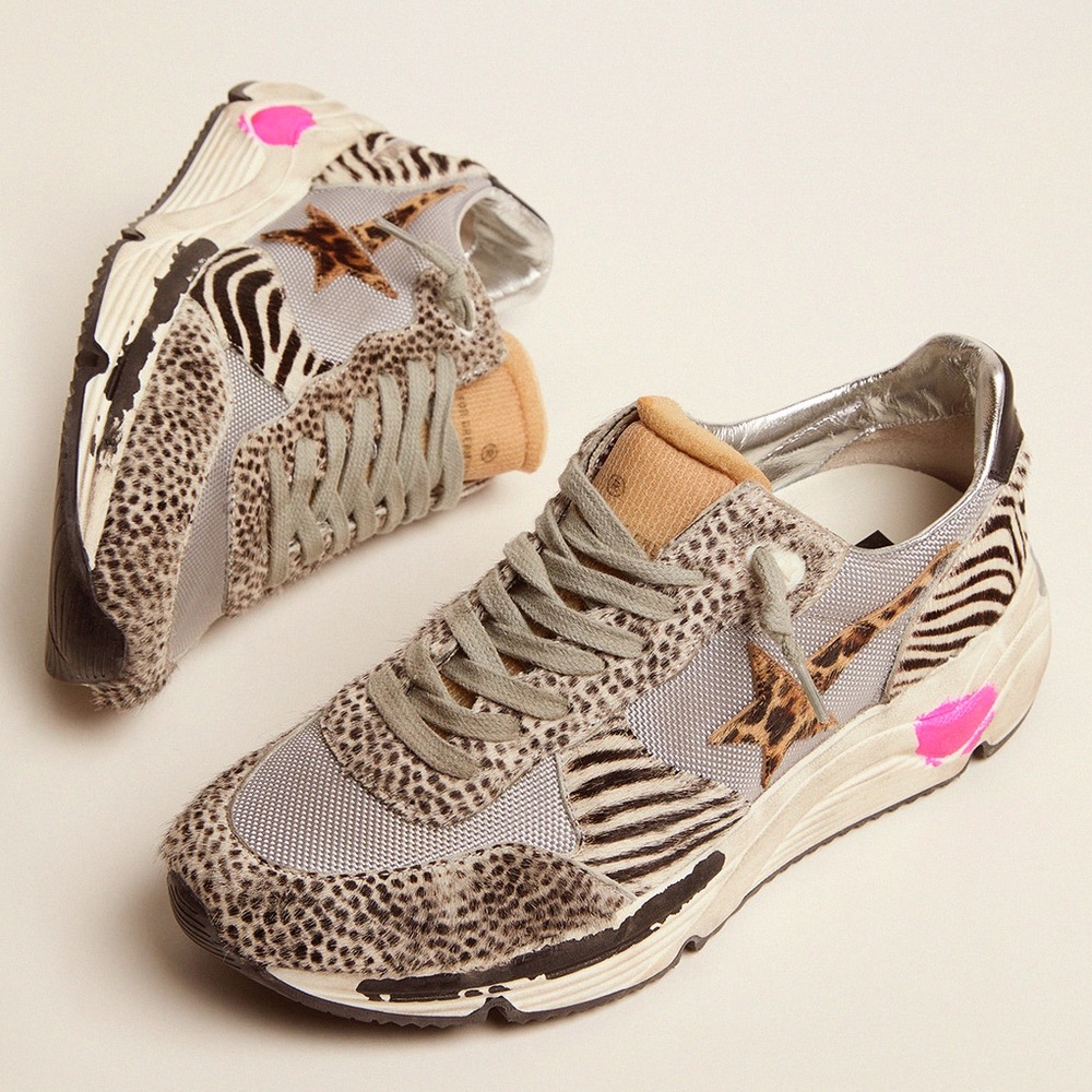 Running Sole sneakers in mesh and animal-print pony skin